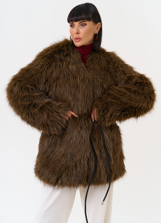 Женская шуба из эко меха с декоративным поясом модель № 31263 в рассрочку Женская шуба из эко меха с декоративным поясом модель № 31263 в рассрочку