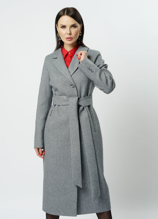 Женское приталенное пальто модель № 21825 меха малина