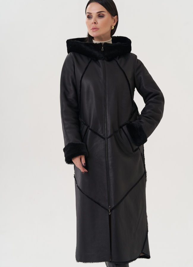 Женская дубленка с капюшоном  модель № 25914 в кредит