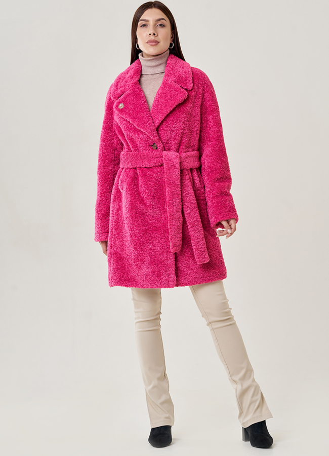 Женское полупальто из эко меха с английским воротником  модель № 23125 в кредит