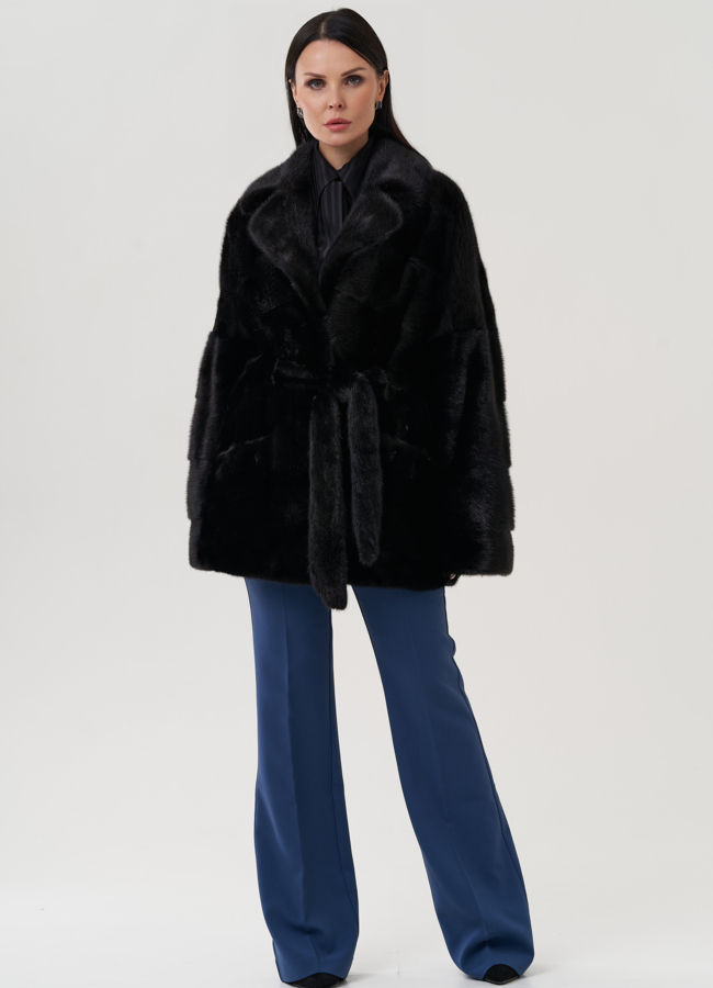 Короткая шуба из меха норки черного цвета модель № 24746 универмаг малина