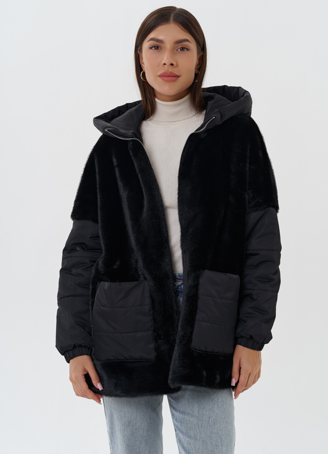 Женская комбинированная куртка с капюшоном модель № 27746 универмаг малина