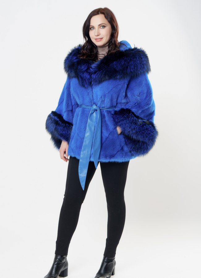 Женская шуба синего цвета модель № S-1001 универмаг малина
