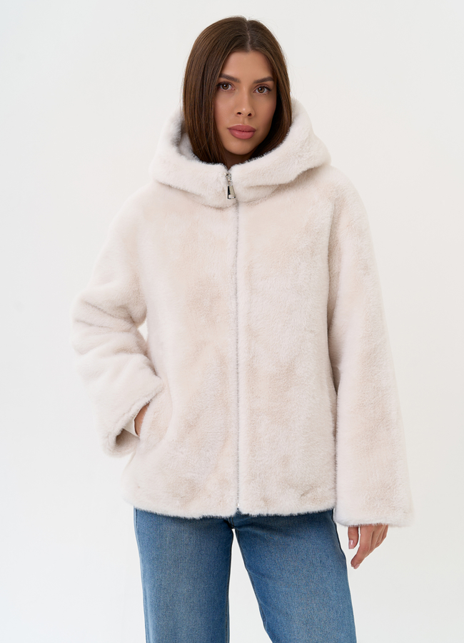 Женская куртка из эко меха с капюшоном модель № 31223 меха малина Женская куртка из эко меха с капюшоном модель № 31223 меха малина