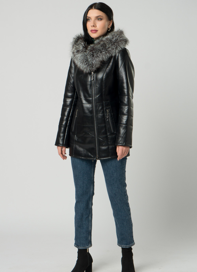 фото Дубленка из эко кожи с чернобуркой модель № 19945