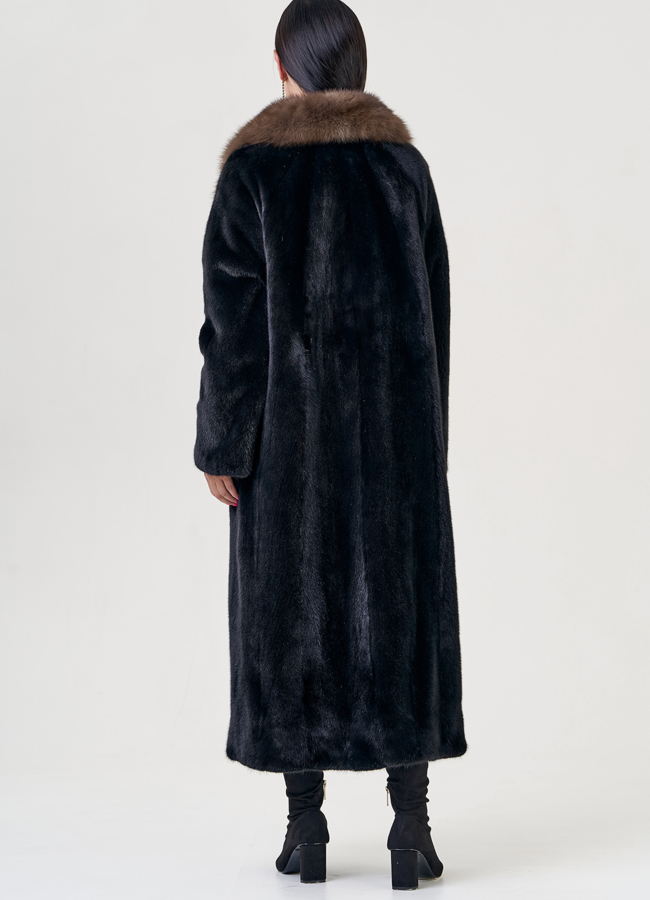 Длинная шуба  из скандинавской норки с куницей модель № 78741 в кредит