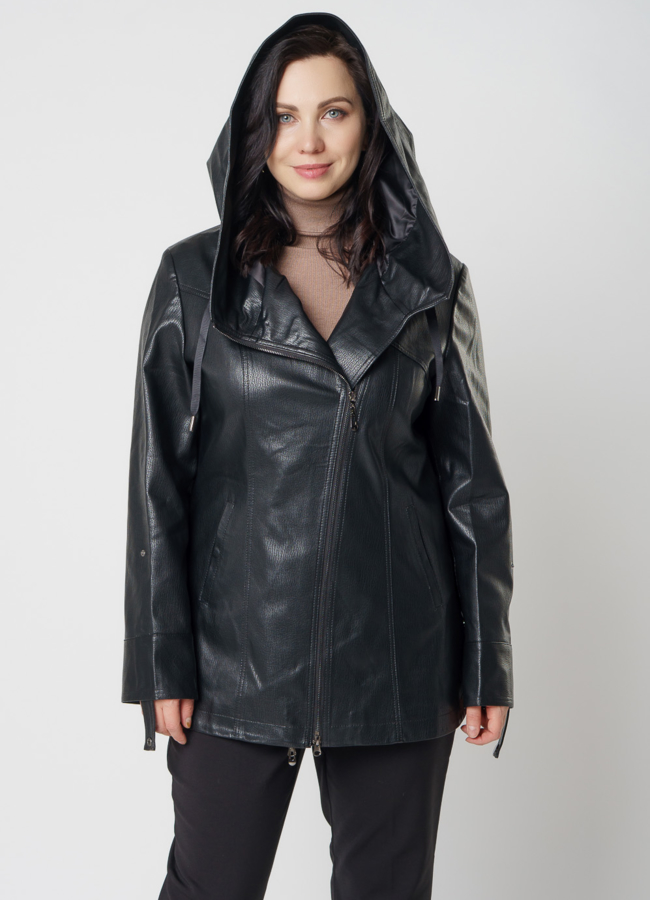 Полупальто из эко кожи черного цвета модель № 2033 в рассрочку