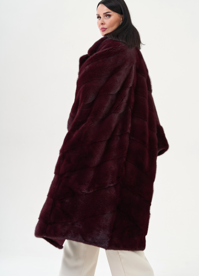 Шуба из меха норки бордового цвета модель № 24707 универмаг малина