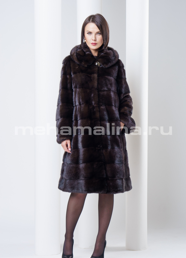 фото Шуба норка поперечка с капюшоном модель № S-293