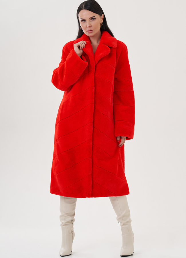 фото Красная шуба из кролика модель № 24798