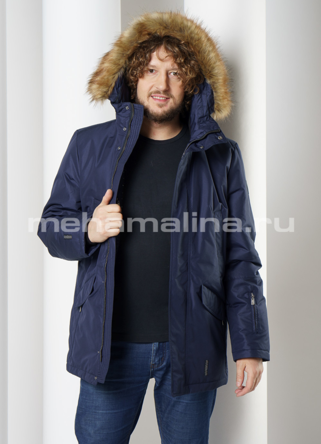 Куртка синего цвета с капюшоном  модель № KM-80 универмаг малина