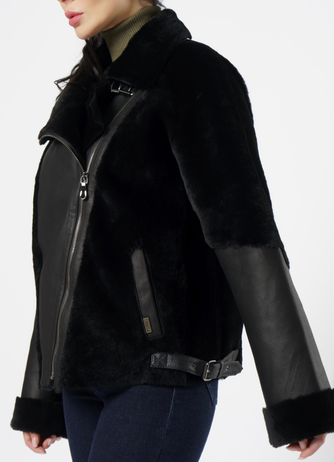 Женская дубленка косуха черного цвета модель № 5891 универмаг малина