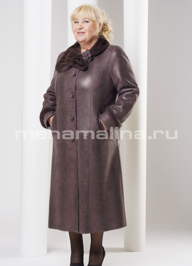 Дубленка женская, воротник норка модель № D-135 меха малина