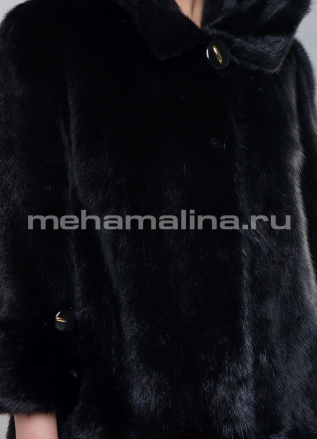 Норковая шуба черного цвета с капюшоном модель № S-544 универмаг малина