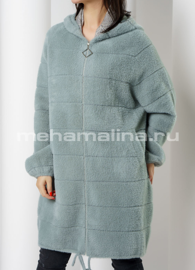 Пальто из микроворса с капюшоном на молнии модель № 1878 в кредит