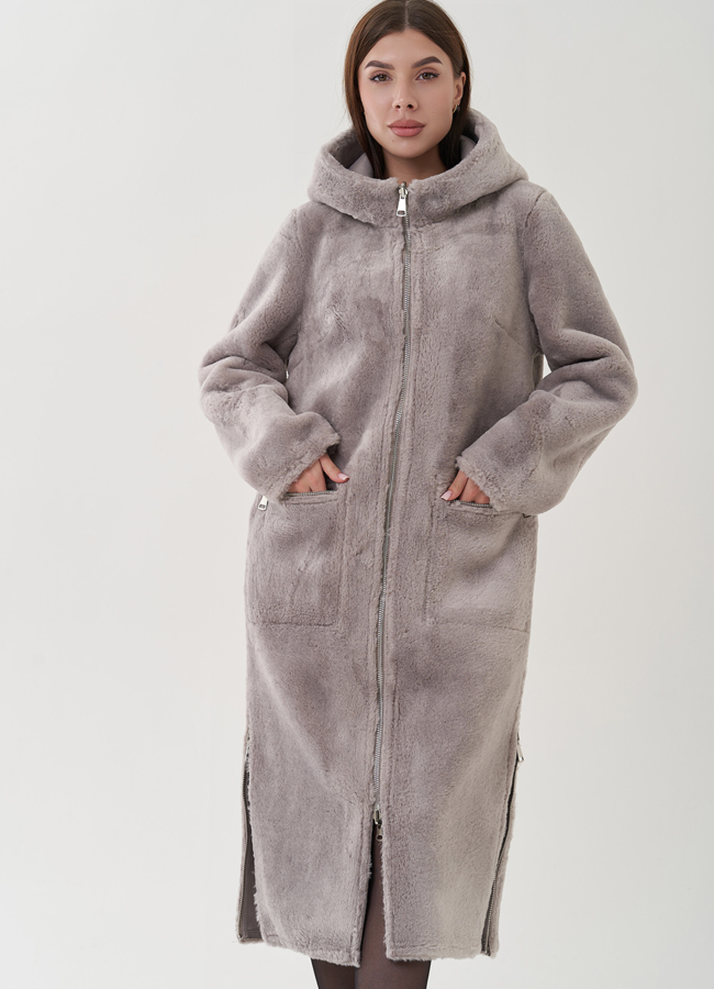 Двухсторонняя дубленка из эко замши модель № 25412 универмаг малина