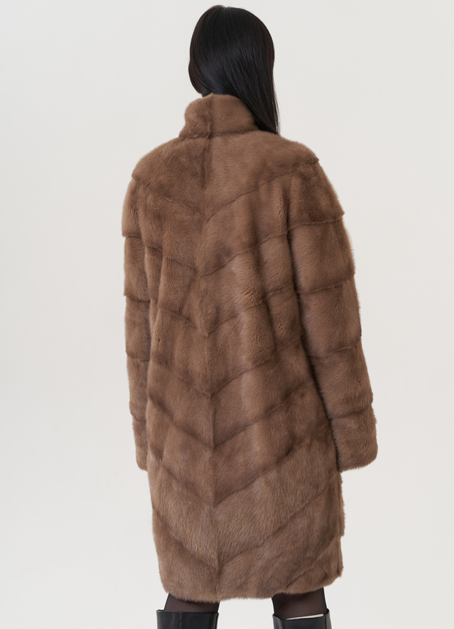 Норковая шуба с воротником стойка  модель № 24819 в кредит