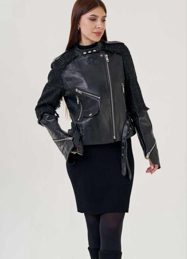 Женская кожаная куртка-косуха модель № 23258 универмаг малина