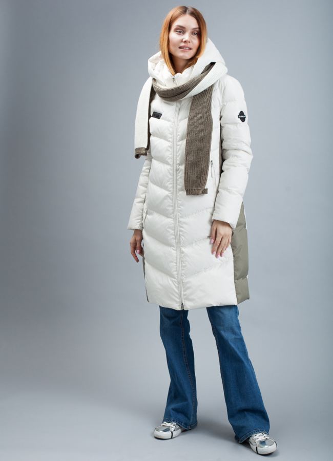 Пуховик женский на биопухе модель № П-330 меха малина