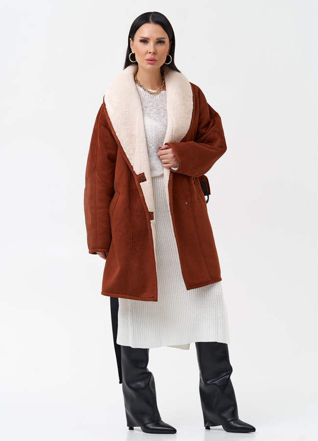 Женская дубленка из эко кожи модель № 28527 универмаг малина