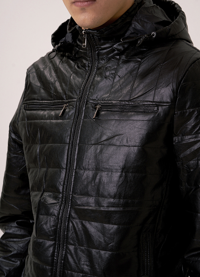 Куртка на утеплителе из эко кожи черного цвета  модель № 78937 универмаг малина