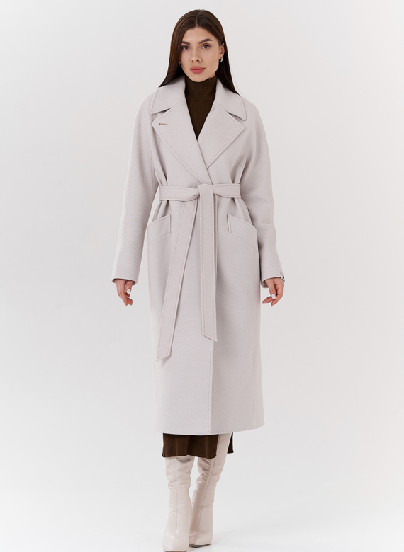Удлиненное женское пальто в цвете жемчуг