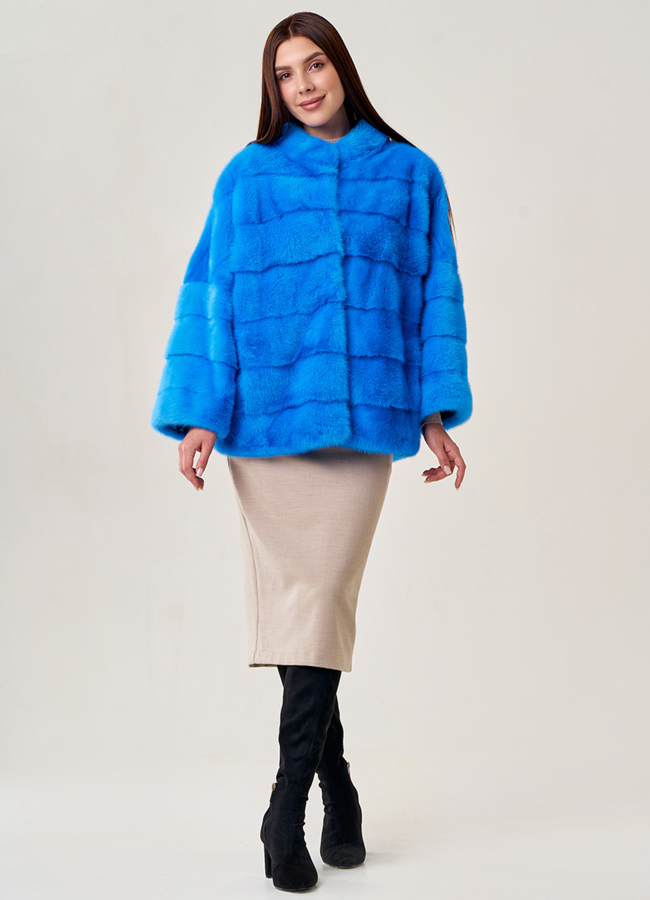 фото Куртка из норки голубого цвета модель № 2200
