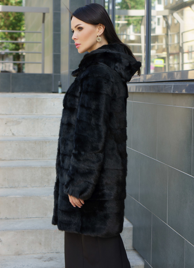 фото Норковая шуба с капюшоном  модель № 5153