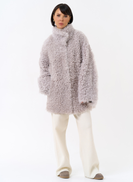 Женская двухсторонняя дубленка с воротником стойкой