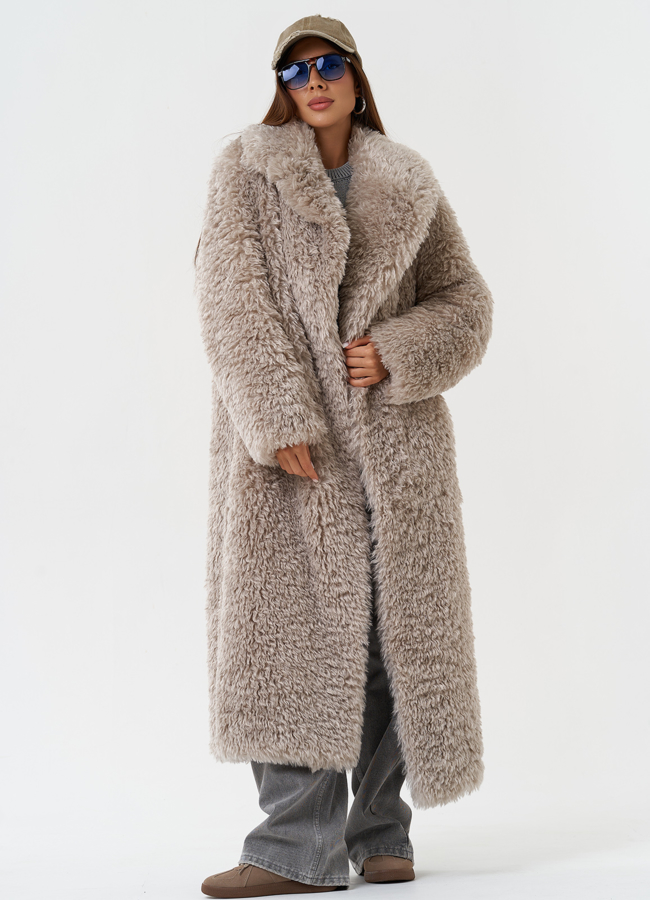 фото Длинная шуба под овчину с английским воротником модель № 28551