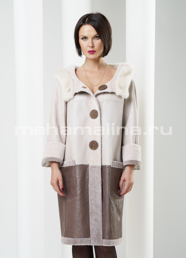 Лакон- двустороннее меховое пальто с капюшоном модель № S-216 в рассрочку