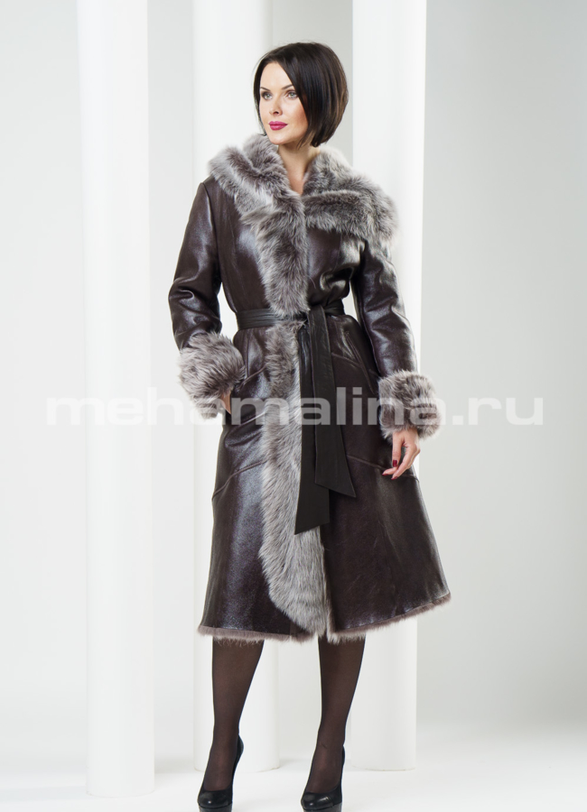 Дубленка из тасканы с капюшоном модель № D-122 в кредит
