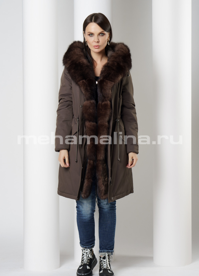 Парка с капюшоном с меховой отделкой  модель № 21801 универмаг малина