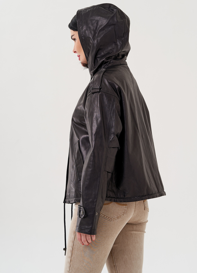 Кожаная куртка с капюшоном модель № 24361 в кредит