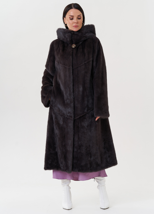Женская норковая шуба с капюшоном модель № 27582 универмаг малина