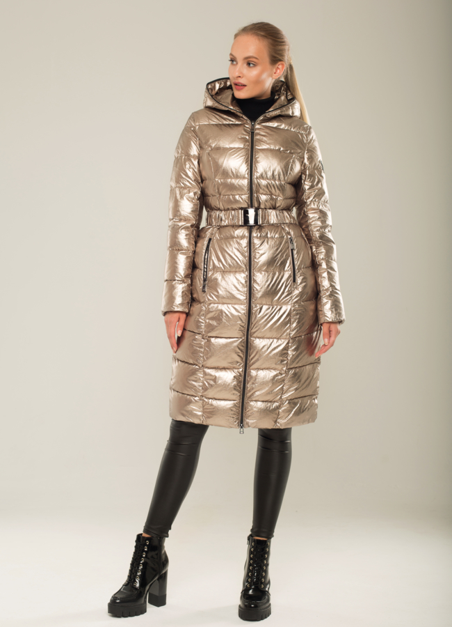 Приталенный пуховик ODRI модель № П-246 меха малина