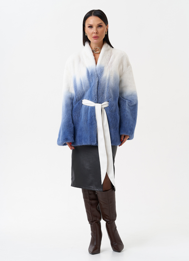 фото Женская шуба из меха норки с градиентом модель № 28092