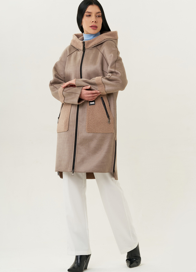 Женское двустороннее пальто из эко замши модель № 22311 универмаг малина