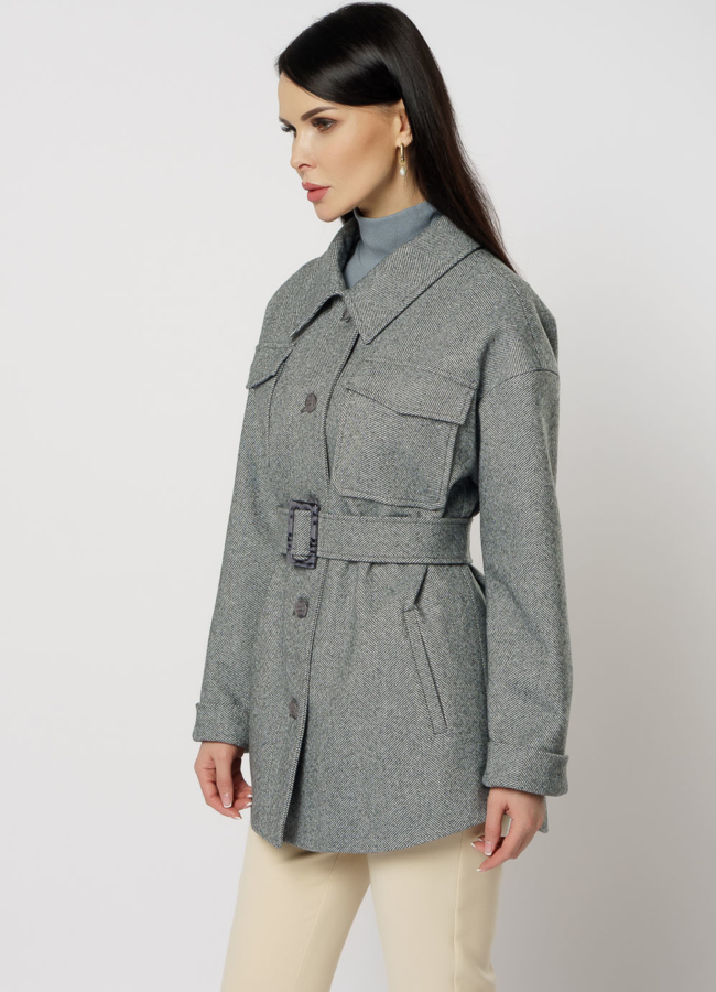 Женское пальто-рубашка серого цвета модель № 20762 в рассрочку