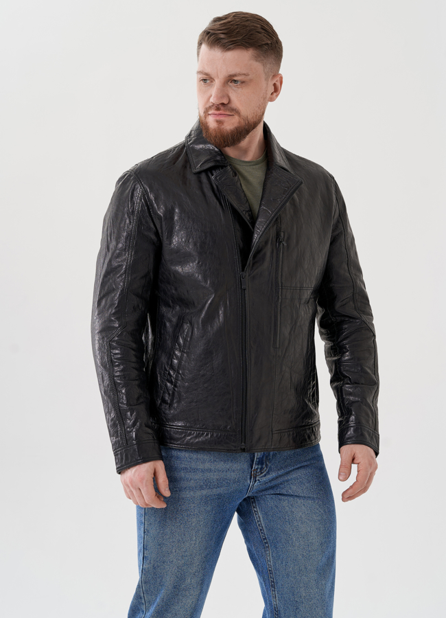 Мужская куртка из натуральной кожи модель № 24441 меха малина