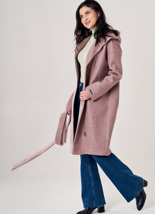 Пальто женское с капюшоном на поясе модель № 20563 универмаг малина