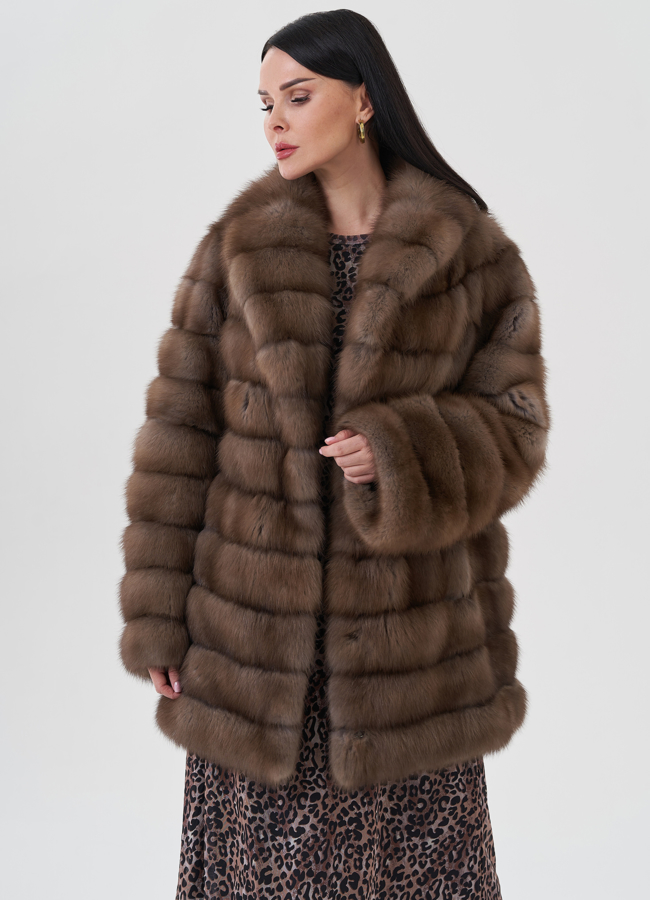 Шуба из куницы  модель № 24641 меха малина