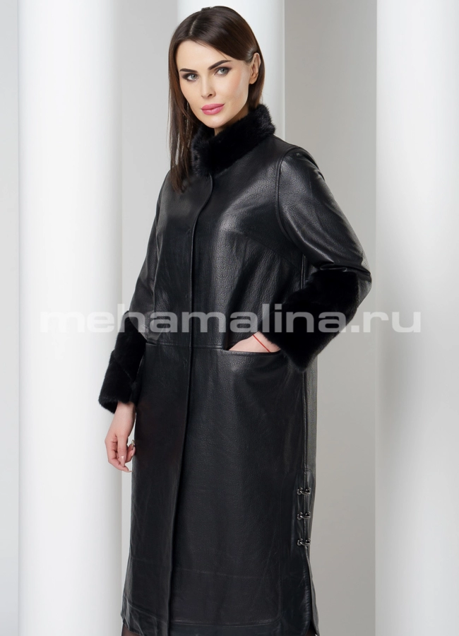 Плащ с отделкой из норки модель № K-434 универмаг малина