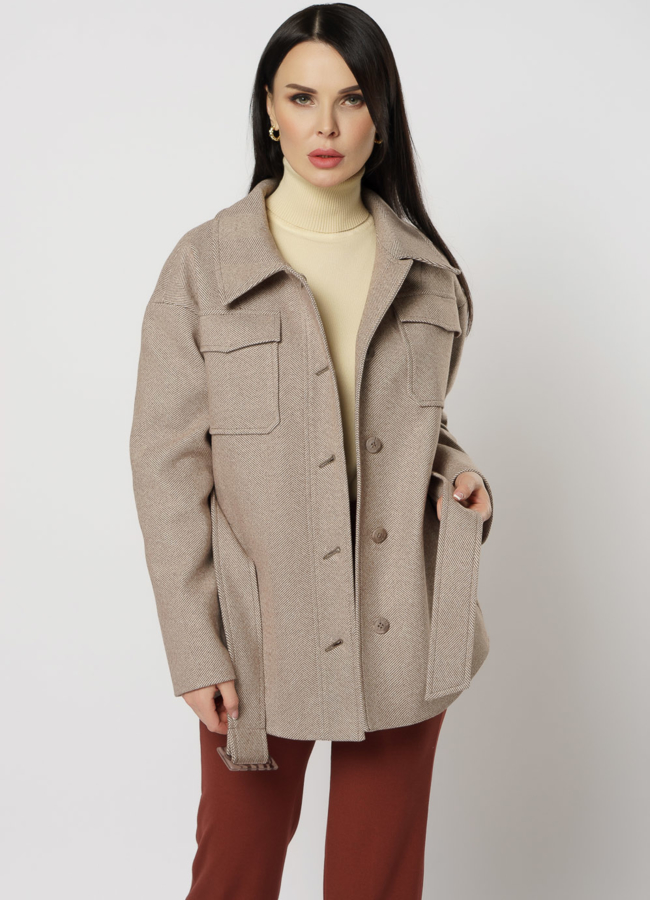 Женское пальто-рубашка коричневого цвета модель № 20763 универмаг малина