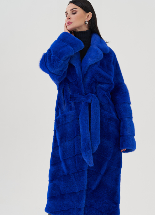 Шуба из норки синего цвета модель № 24824 универмаг малина