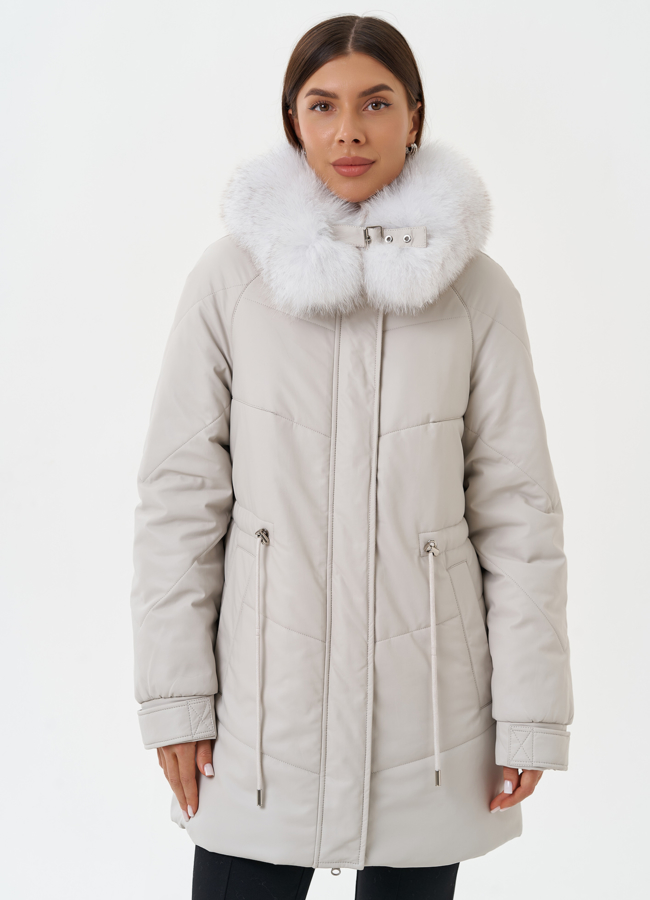 фото Женский пуховик из эко кожи модель № 27725