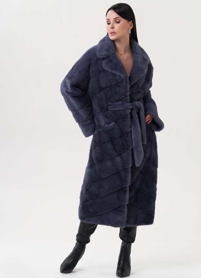 фото Шуба из меха норки с поясом модель № 26012