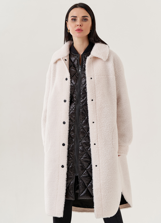 Пальто 2 в 1 из искусственного меха  модель № 79220 меха малина