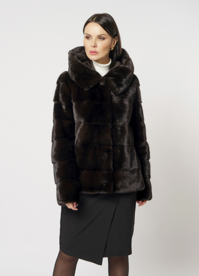 Норковая шуба трансформер в цвете махагон модель № 2105 в кредит