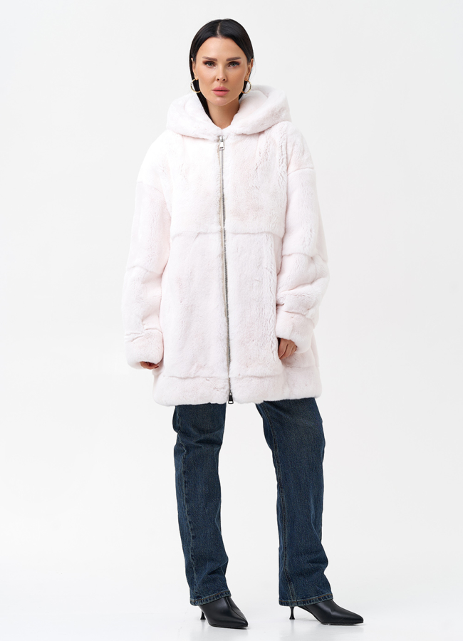 Шуба из меха кролика с капюшоном модель № 29065 в рассрочку